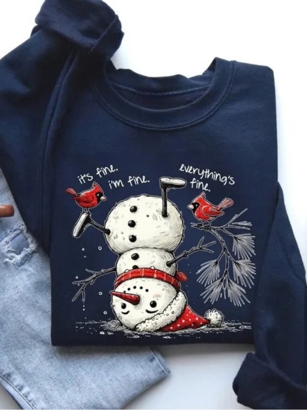 Gildan Navy Blue Snowman Graphic Sweatshirt, Vintage Christmas Sweatshirt